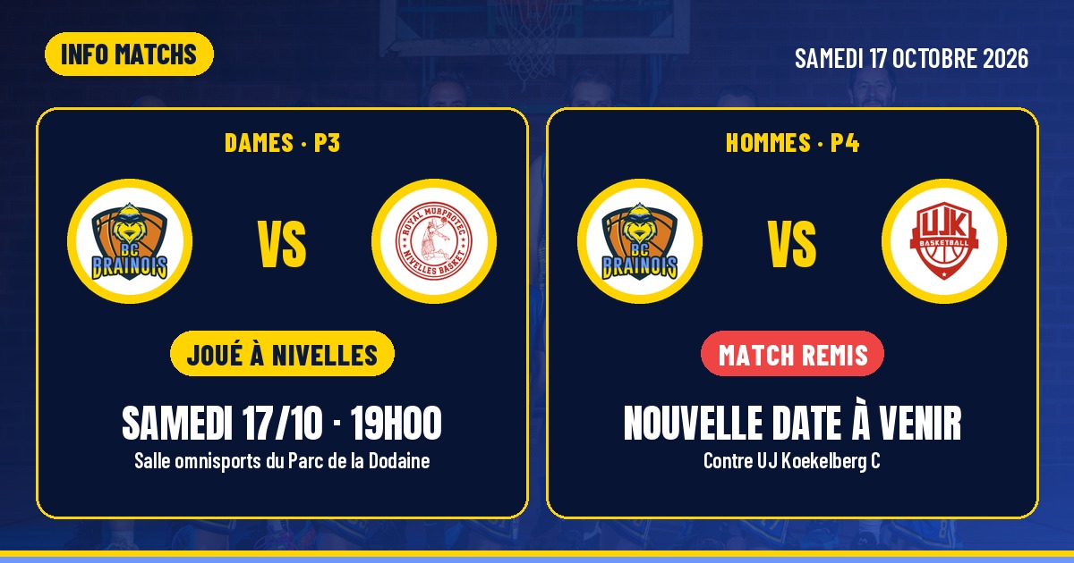 Ce week-end : les dames jouent à Nivelles, le match des hommes est remis
